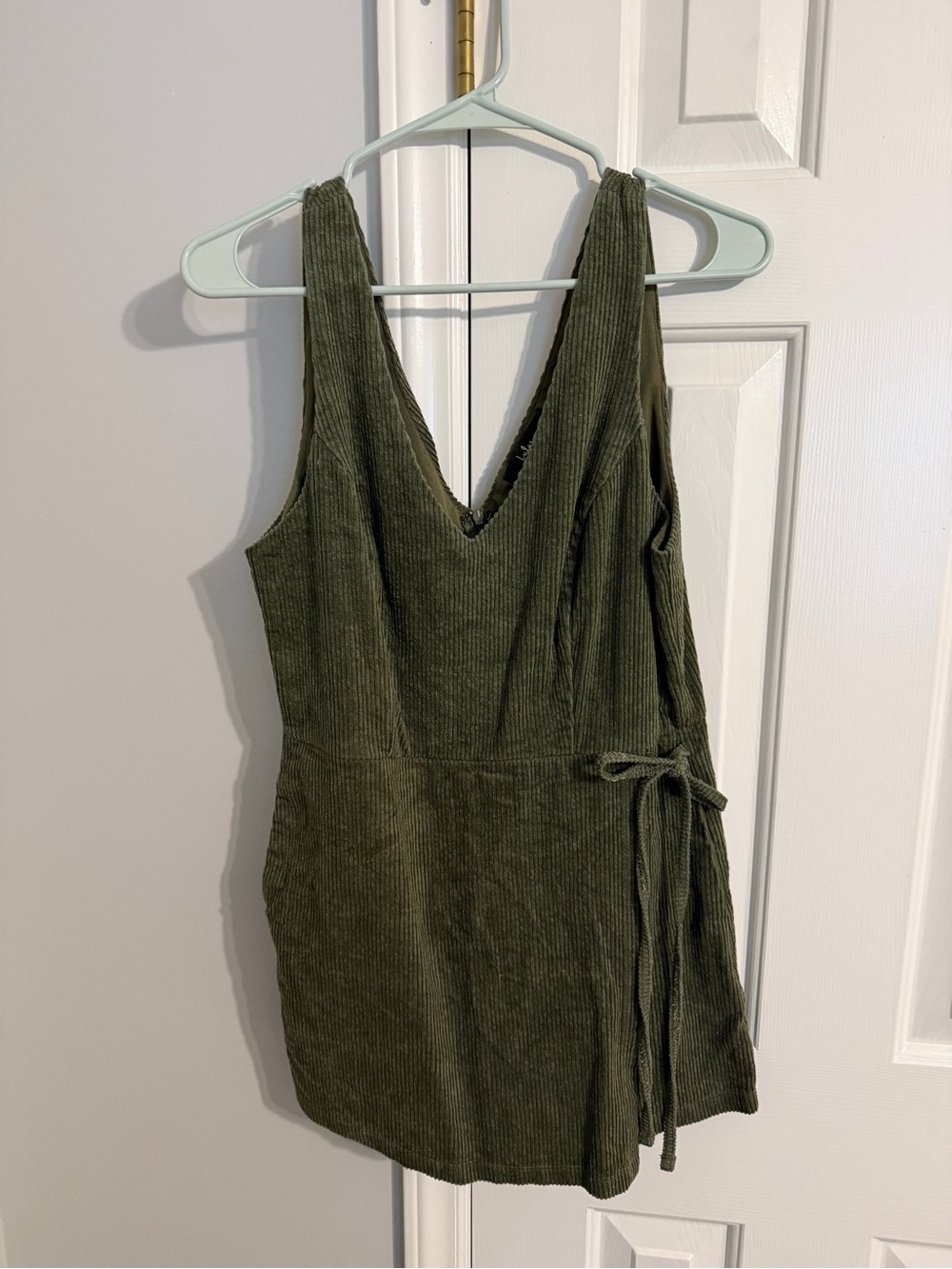 Olive Green Corduroy V-Neck Wrap Romper